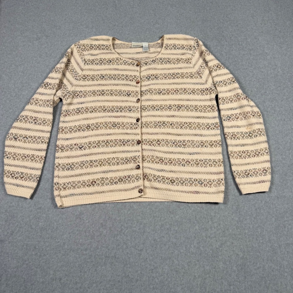 VIntage 90s Classic Elements Cream Fair Isle Grandma Button Cardigan Large